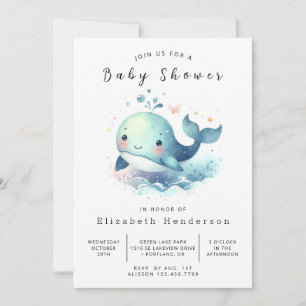 Invitación Baby Shower de ballena digital simple