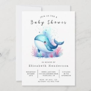 Invitación Baby Shower de ballena digital subacuática