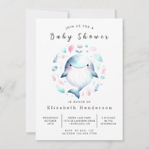 Invitación Baby Shower de ballena editable en el mar