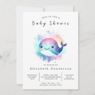 Invitación Baby Shower de ballena editable en el mar