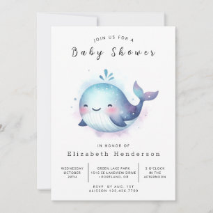 Invitación Baby Shower de ballena editable en ruso