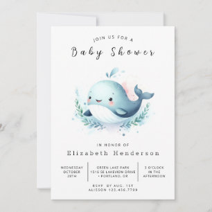 Invitación Baby Shower de ballena editable encantado