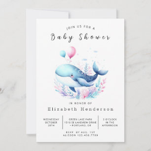 Invitación Baby Shower de ballena editable encantado