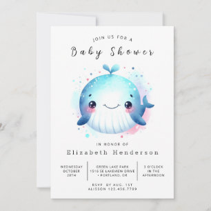 Invitación Baby Shower de ballena editable nautical