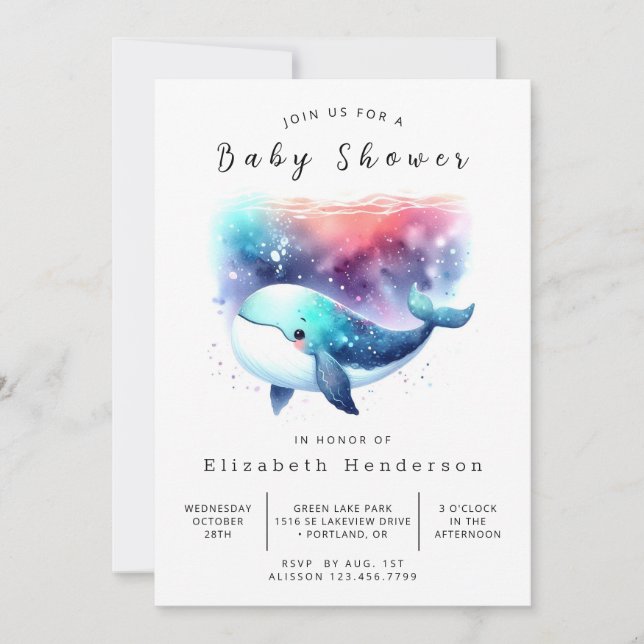 Invitación Baby Shower de ballena editable nautical (Anverso)