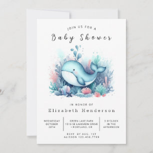 Invitación Baby Shower de ballena editable nautical