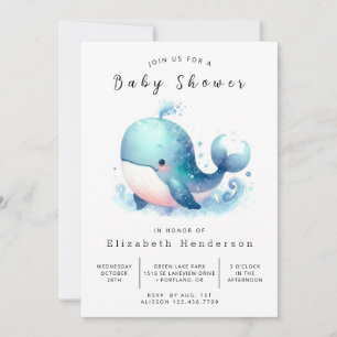 Invitación Baby Shower de ballena editable para el océano