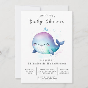 Invitación Baby Shower de ballena editable para pastel