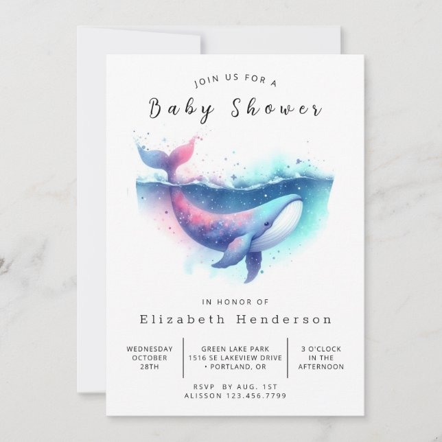 Invitación Baby Shower de ballena editable único (Anverso)