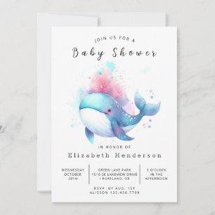 Invitación Baby Shower de ballena editable y elegante
