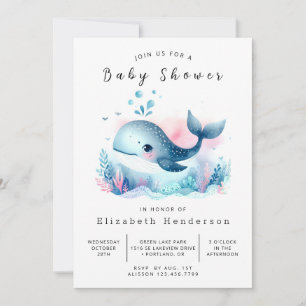 Invitación Baby Shower de ballena en línea de agua