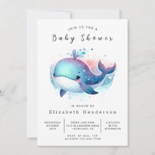Invitación Baby Shower de ballena en línea de agua