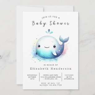 Invitación Baby Shower de ballena en línea de agua