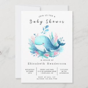 Invitación Baby Shower de ballena en línea de agua