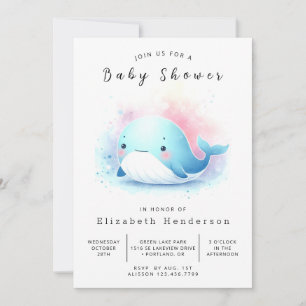 Invitación Baby Shower de ballena en línea de agua