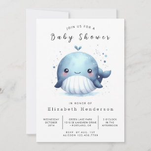 Invitación Baby Shower de ballena en línea nautical