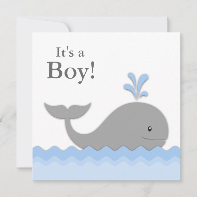 Invitación Baby Shower de ballena gris azul (Anverso)