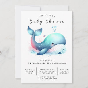 Invitación Baby Shower de ballena impresa feliz