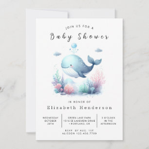 Invitación Baby Shower de ballena imprimible bohemio