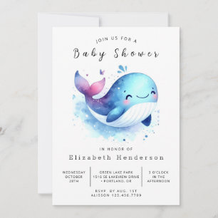 Invitación Baby Shower de ballena imprimible clásico