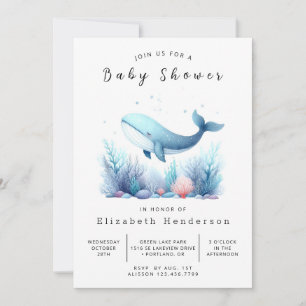Invitación Baby Shower de ballena imprimible con estilo