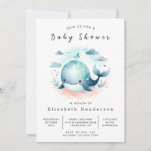 Invitación Baby Shower de ballena imprimible de género neutro