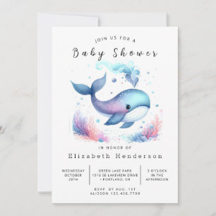 Invitación Baby Shower de ballena imprimible en agua