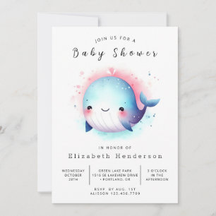 Invitación Baby Shower de ballena imprimible en el mar