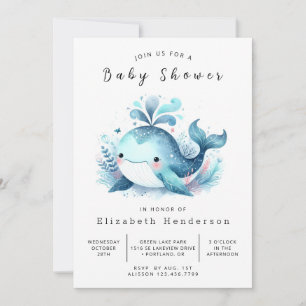 Invitación Baby Shower de ballena imprimible en el océano