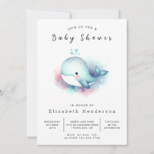 Invitación Baby Shower de ballena imprimible en el océano