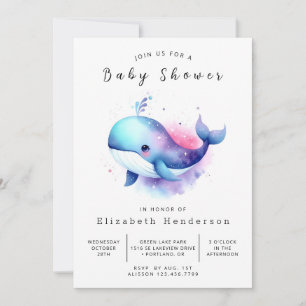 Invitación Baby Shower de ballena imprimible moderno