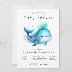 Invitación Baby Shower de ballena imprimible náutico