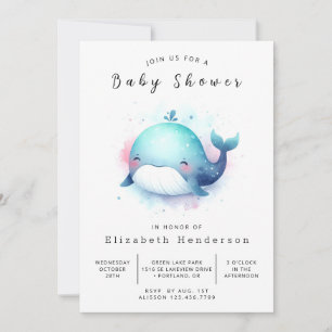 Invitación Baby Shower de ballena imprimible Pastel