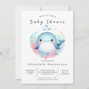 Invitación Baby Shower de ballena imprimible único