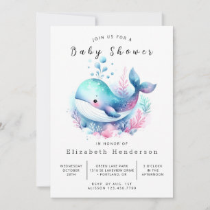 Invitación Baby Shower de ballena imprimible único