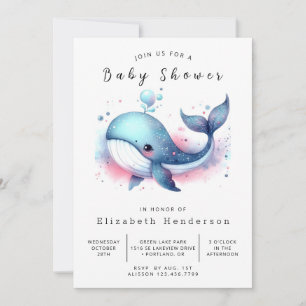 Invitación Baby Shower de ballena imprimible único