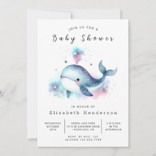 Invitación Baby Shower de ballena modificable divertida