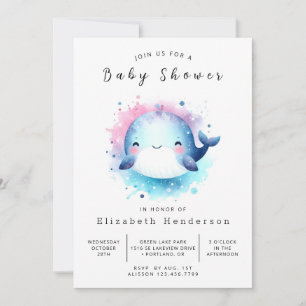 Invitación Baby Shower de ballena modificable neutra por géne
