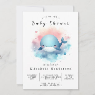 Invitación Baby Shower de ballena modificable neutra por géne