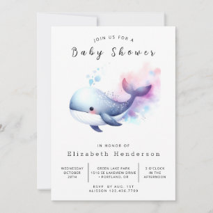 Invitación Baby Shower de ballena modificable neutra por géne