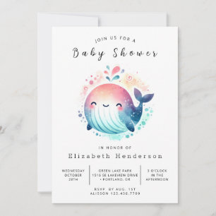 Invitación Baby Shower de ballena modificable por agua