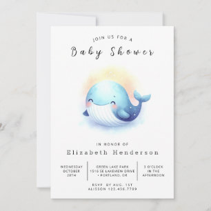 Invitación Baby Shower de ballena modificable por agua