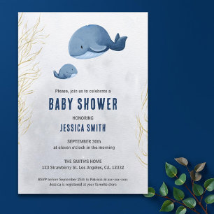 Invitación Baby Shower de ballena náutica bajo el mar