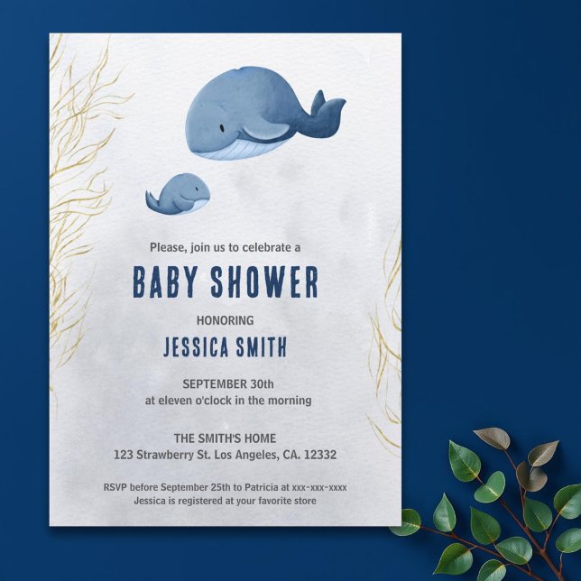 Invitación Baby Shower de ballena náutica bajo el mar (Subido por el creador)