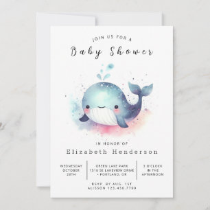 Invitación Baby Shower de ballena Personalizado moderna