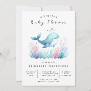 Invitación Baby Shower de ballena simple y modificable