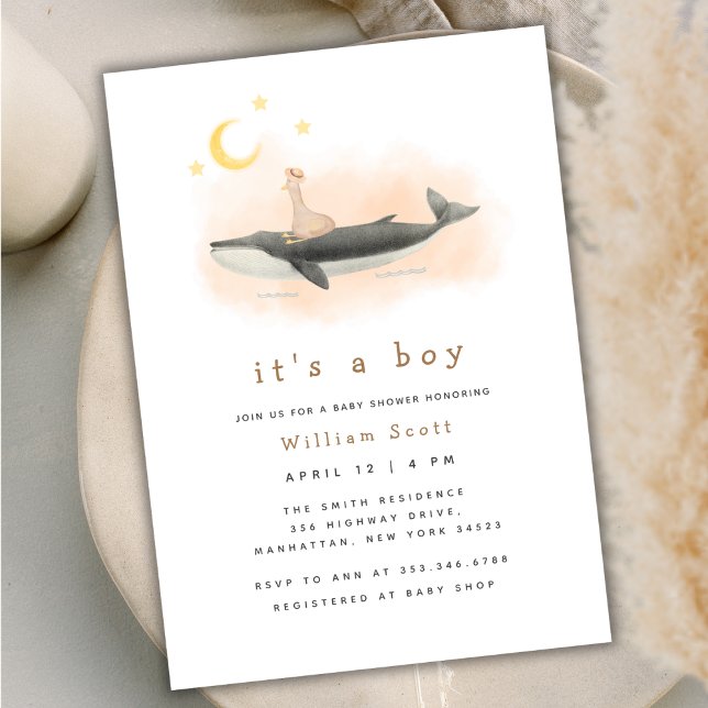 Invitación Baby Shower de ballena y pato neutro de género (Gender Neutral Vintage Whale & Duck Baby Shower Invitation)