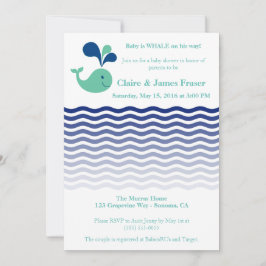 Invitación Baby Shower de ballenas azul y verde