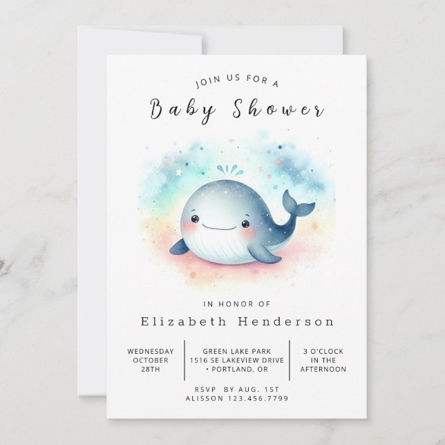 Invitación Baby Shower de ballenas encantado (Anverso)