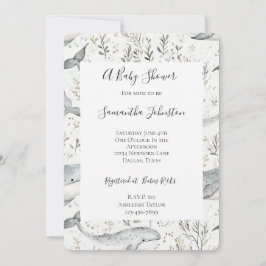 Invitación Baby Shower de ballenas gris oceánicas